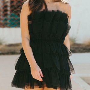 Charmed Hearts Powder Puff Strapless Tulle Mini Dress - Black